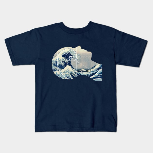 Great Wave, Hokusai Meets Fibonacci in My Head Kids T-Shirt by cartogram